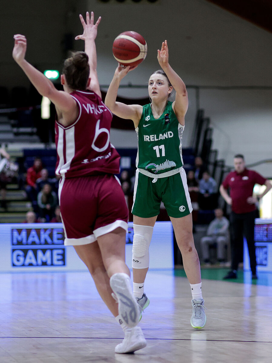 Ireland vs Latvia: Ireland's Edel Thornton and Ketija Vihmane of Latvia