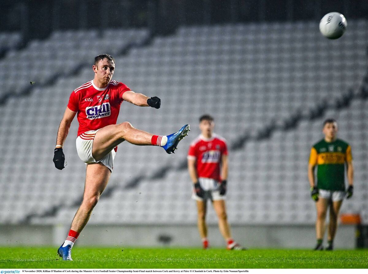 Cork's Killian O'Hanlon kicks a point from a free against Kerry in 2020. Picture: Eóin Noonan/Sportsfile Cork's Killian O'Hanlon kicks a point from a free against Kerry in 2020. Picture: Eóin Noonan/Sportsfile