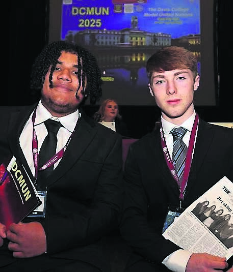 David Udeh and Oscar Doherty, Douglas Community School, at the 2025 Model United Nations, hosted by Davis College Mallow, at Cork City Hall.	Picture: Jim Coughlan
                    