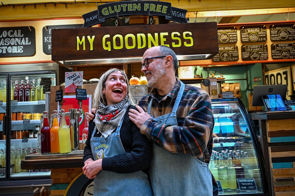 Donal and Virginia O’Gara pictured in front of My Goodness, the vegan food business they founded together in the English Market in 2015. Picture Chani Anderson