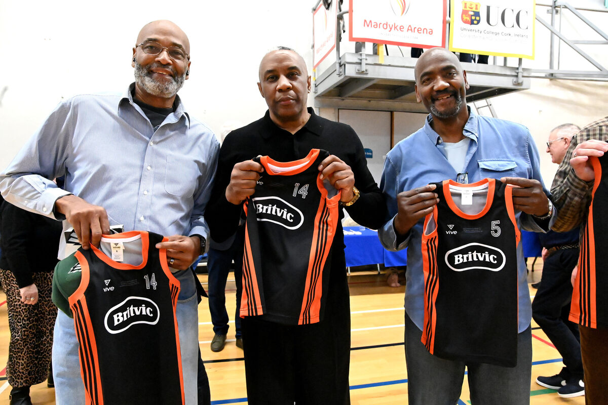 Former greats from left, Bob Stephens Jasper McIlroy and Lennie McMillan at the 40th anniversary celebrations Team Britvic/Blue Demons during the Men's Super League between UCC Demons and Irish Guide Dogs Ballincollig @MTU at the Mardyke Arena. Picture: Eddie O'Hare Former greats from left, Bob Stephens Jasper McIlroy and Lennie McMillan at the 40th anniversary celebrations Team Britvic/Blue Demons during the Men's Super League between UCC Demons and Irish Guide Dogs Ballincollig @MTU at the Mardyke Arena. Picture: Eddie O'Hare