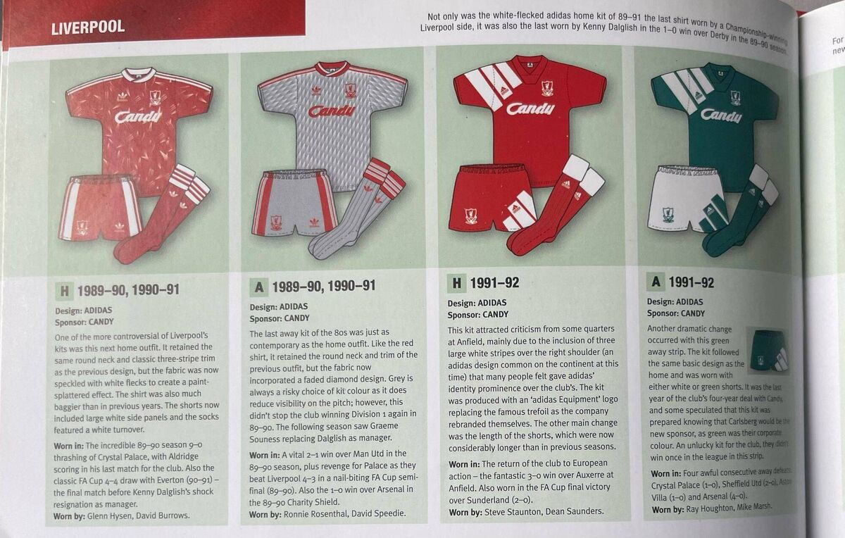 A selection of Liverpool kits from True Colours, by John Devlin. A selection of Liverpool kits from True Colours, by John Devlin.