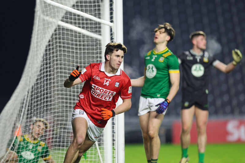 Cork's Chris Óg Jones celebrates scoring a goal against Meath in the opening match. Picture: INPHO/Natasha Barton