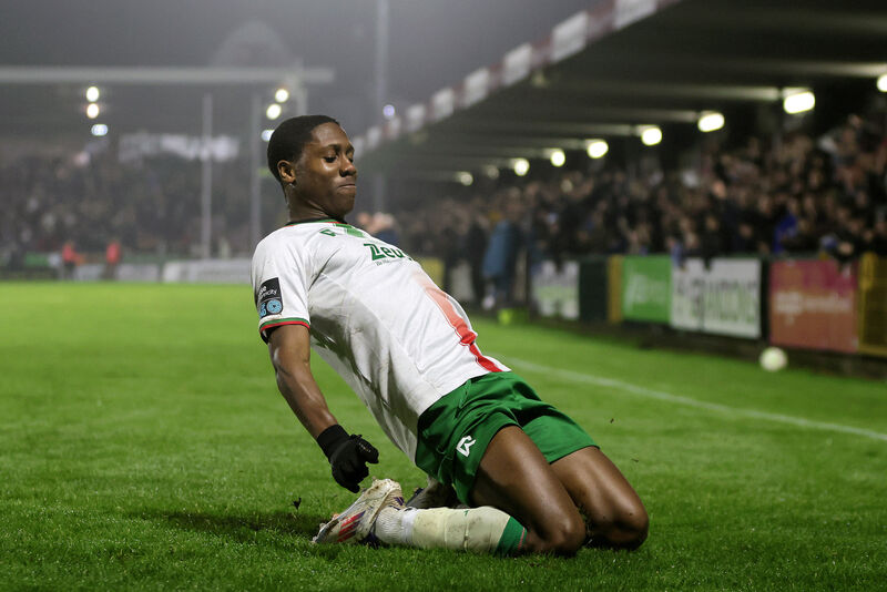 Cork City's Malik Dijksteel after hitting the net. Picture: INPHO/Laszlo Geczo