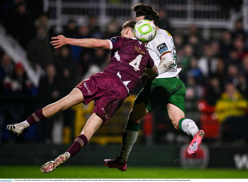 Ruairí Keating of Cork City in action against Robert Slevin of Galway United. Picture: David Fitzgerald/Sportsfile