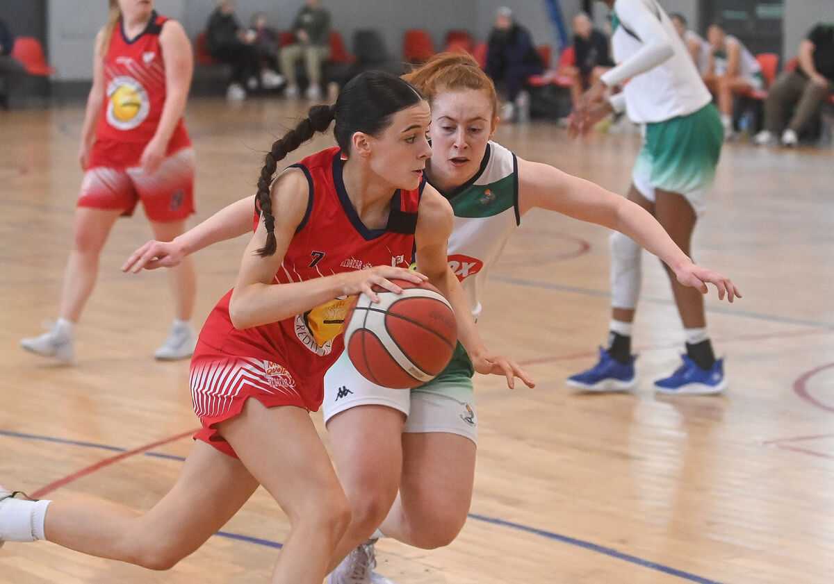 Brunell's Ava Walshe goes past Liffey Celtics' Sorcha Tiernan, during their Women's Super League clash at the Parochial Hall. Picture: David Keane. Brunell's Ava Walshe goes past Liffey Celtics' Sorcha Tiernan, during their Women's Super League clash at the Parochial Hall. Picture: David Keane.