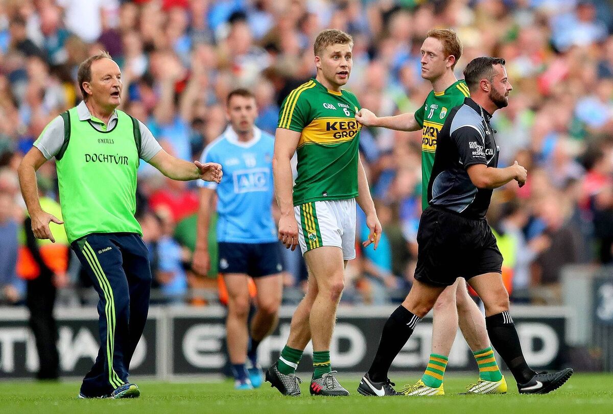 Kerry's Peter Crowley and Colm Cooper speak to referee David Gough after the 2016 loss to Dublin. Picture: INPHO/James Crombie