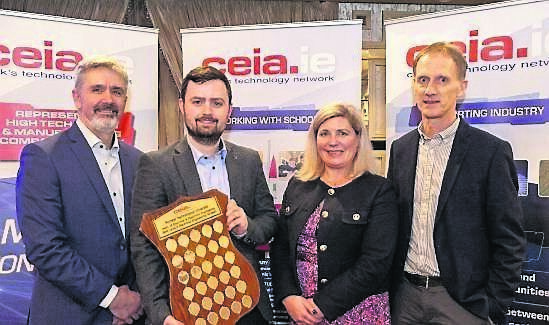Conor Coughlan, MTU, who was presented with the best level-8 electronic-engineering student of the year award at the 40th AGM of the CEIA at the Maryborough Hotel, with, from left, Alan O’Flynn, GM of Dell Technologies, Ovens Campus, and outgoing chairman of the CEIA; Valerie Cowman, Cork Education and Training Board, and Dr Martin Hill, MTU.	Picture: Brian Lougheed
                    