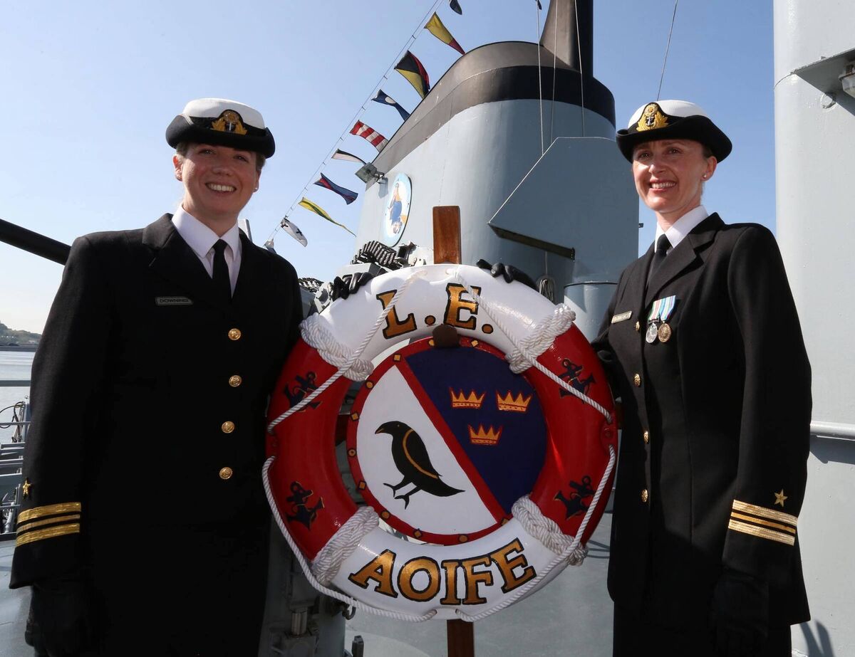 Pictured in 2013: Lt Cdr Erika Downing, then outgoing captain, handing over to the then new captain of the LE Aoife, Lt Cdr Marie Gleeson. 	Photo: Mary Browne
                    