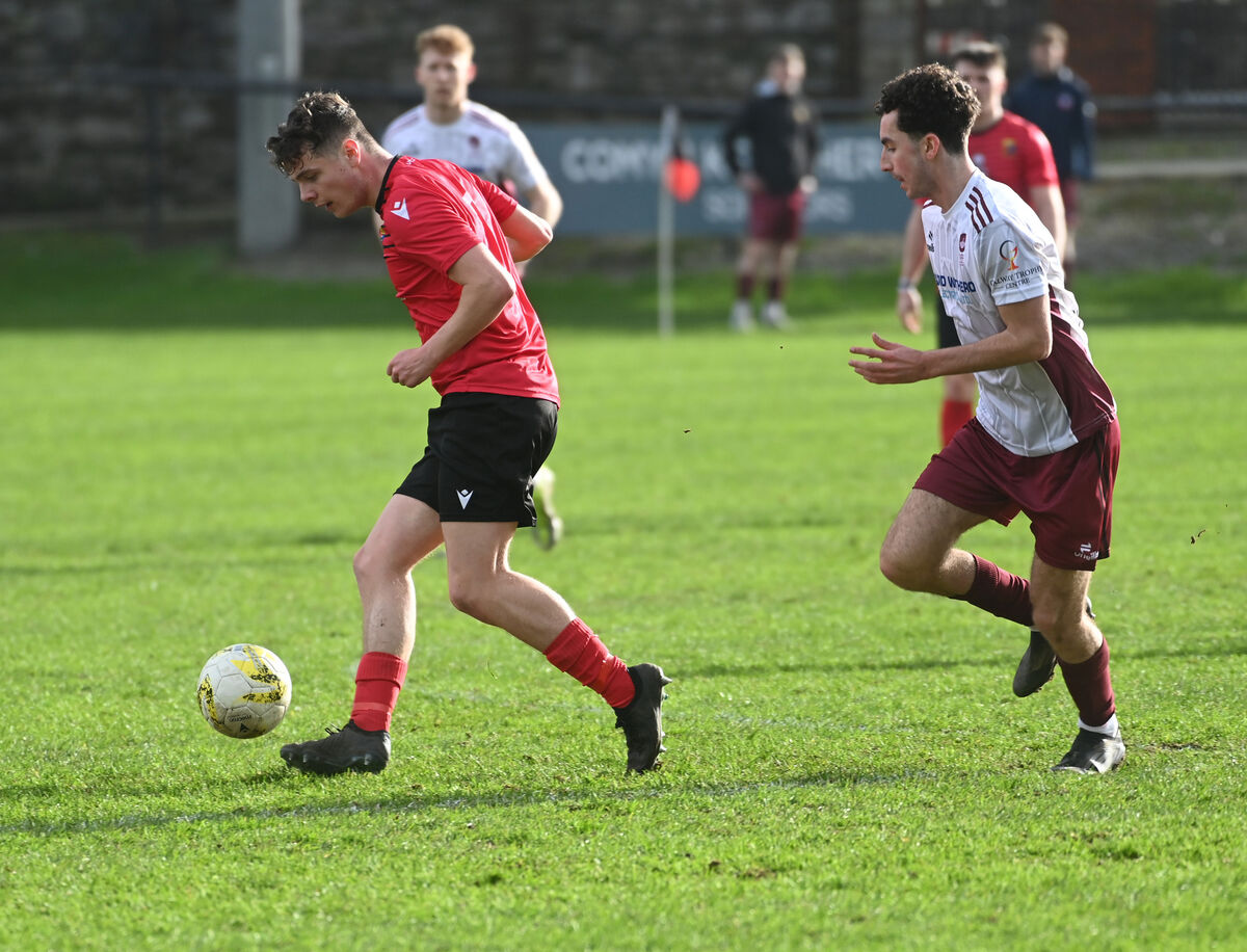 UCC's Darragh Bowdren on the ball from University Galway's Milo O'Malley during the Irish Universities Collingwood cup semi- final at The Mardyke. Picture: Eddie O'Hare UCC's Darragh Bowdren on the ball from University Galway's Milo O'Malley during the Irish Universities Collingwood cup semi- final at The Mardyke. Picture: Eddie O'Hare