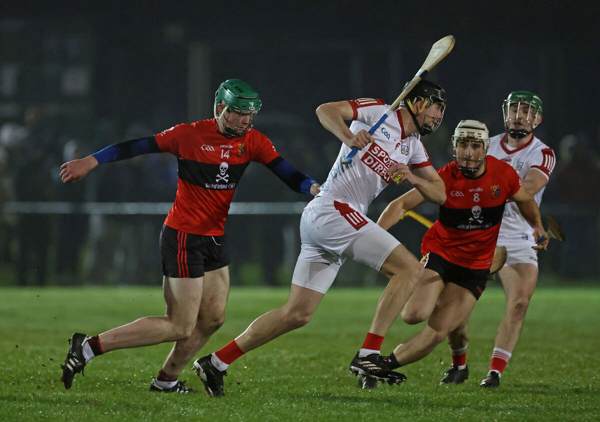 Fionn Coleman and Brian Keating, UCC, Robert Downey, Cork in the Canon O'Brien Cup match this year. Picture: Jim Coughlan. Fionn Coleman and Brian Keating, UCC, Robert Downey, Cork in the Canon O'Brien Cup match this year. Picture: Jim Coughlan.