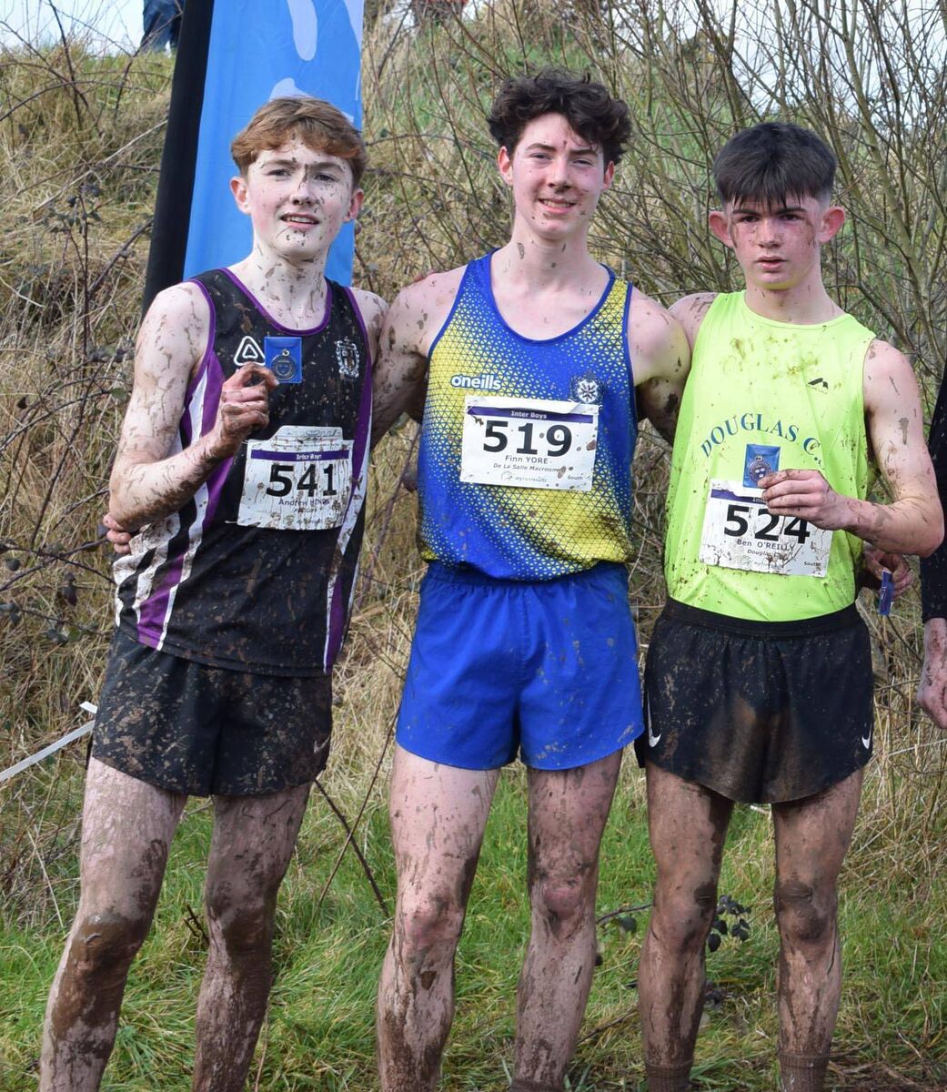 First three in the boys intermediate race at the Munster Schools: Andrew Hinds (PBC, Cork), first; Finn Yore (De La Salle, Macroom), second; Ben O'Reilly (Douglas CS), third. Picture: John Walshe First three in the boys intermediate race at the Munster Schools: Andrew Hinds (PBC, Cork), first; Finn Yore (De La Salle, Macroom), second; Ben O'Reilly (Douglas CS), third. Picture: John Walshe