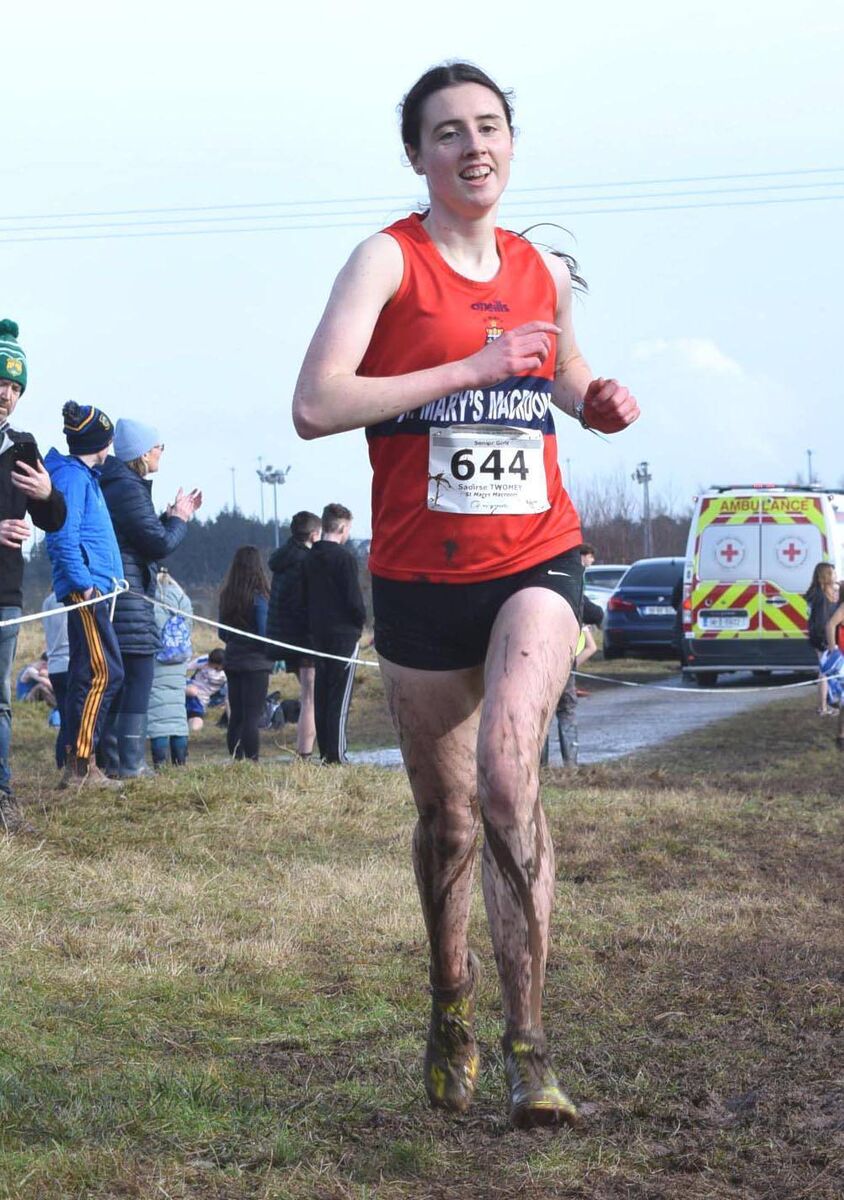 Saoirse Twomey of St Mary's, Macroom, coming home to win the senior girls at the Munster Schools. Picture: John Walshe Saoirse Twomey of St Mary's, Macroom, coming home to win the senior girls at the Munster Schools. Picture: John Walshe