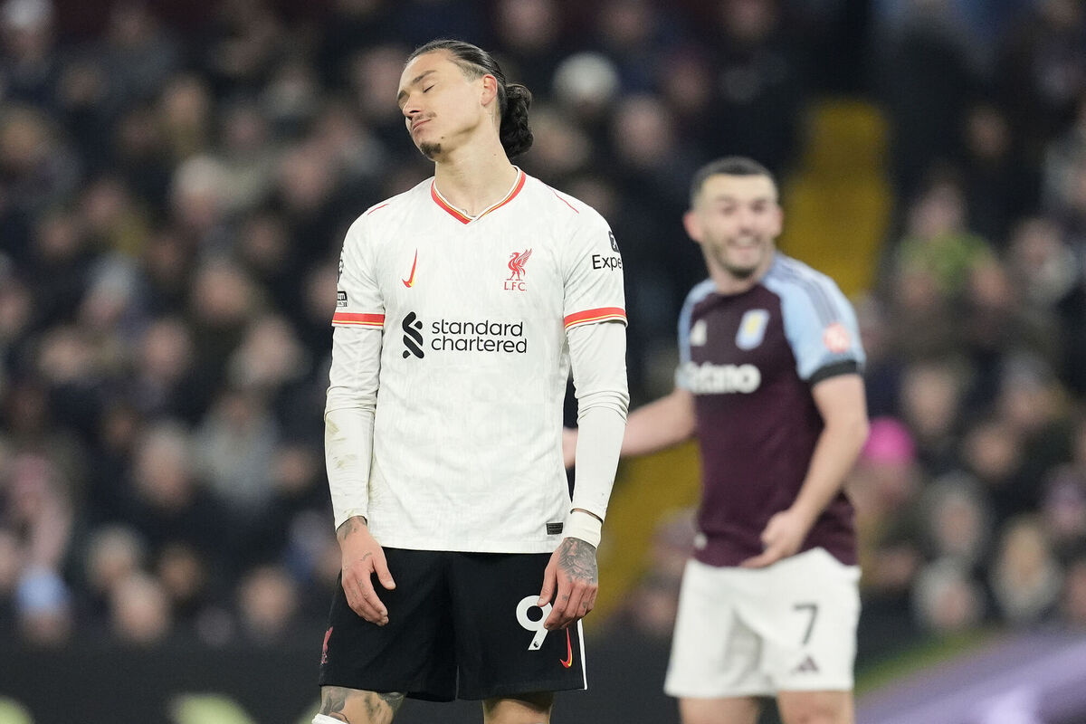 Liverpool's Darwin Nunez (left) reacts after a missed opportunity during the Premier League match at Villa Park, Birmingham. Picture: Nick Potts/PA Wire Liverpool's Darwin Nunez (left) reacts after a missed opportunity during the Premier League match at Villa Park, Birmingham. Picture: Nick Potts/PA Wire