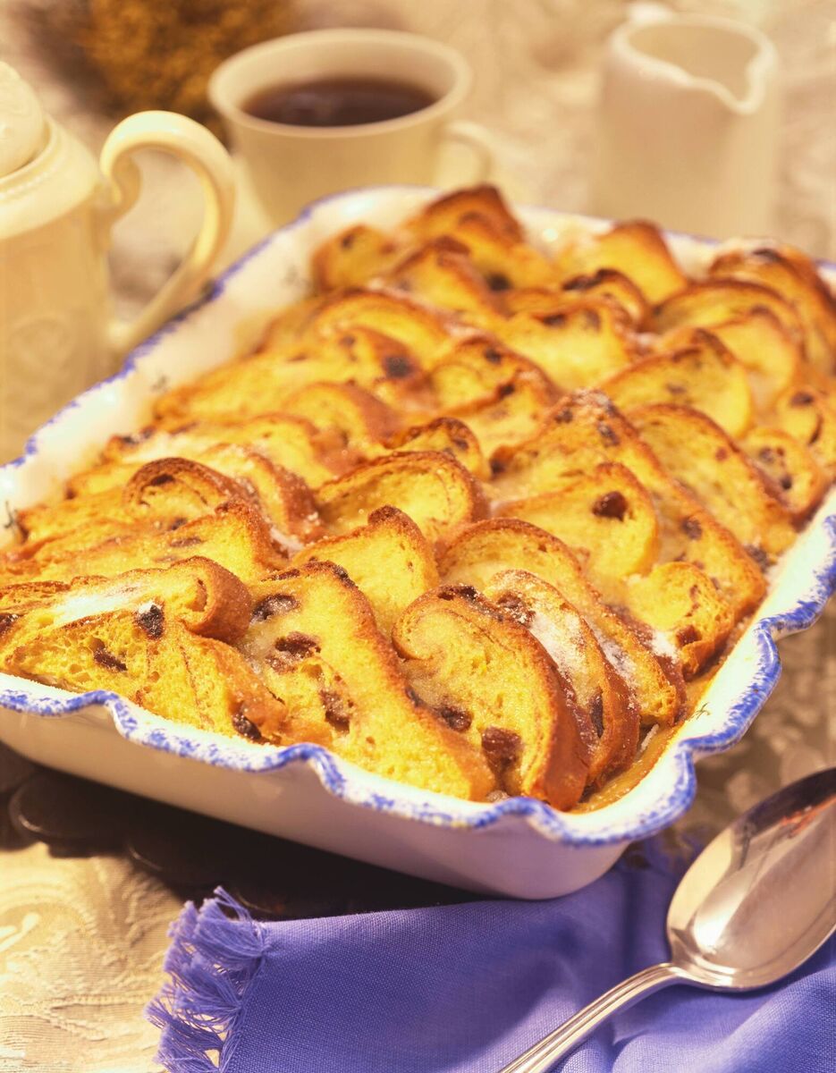 This bread and butter pudding has a fruity twist. 