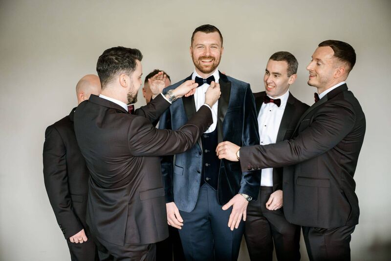 James with his groomsmen. The couple asked their closest friends and family to be part of their bridal party.