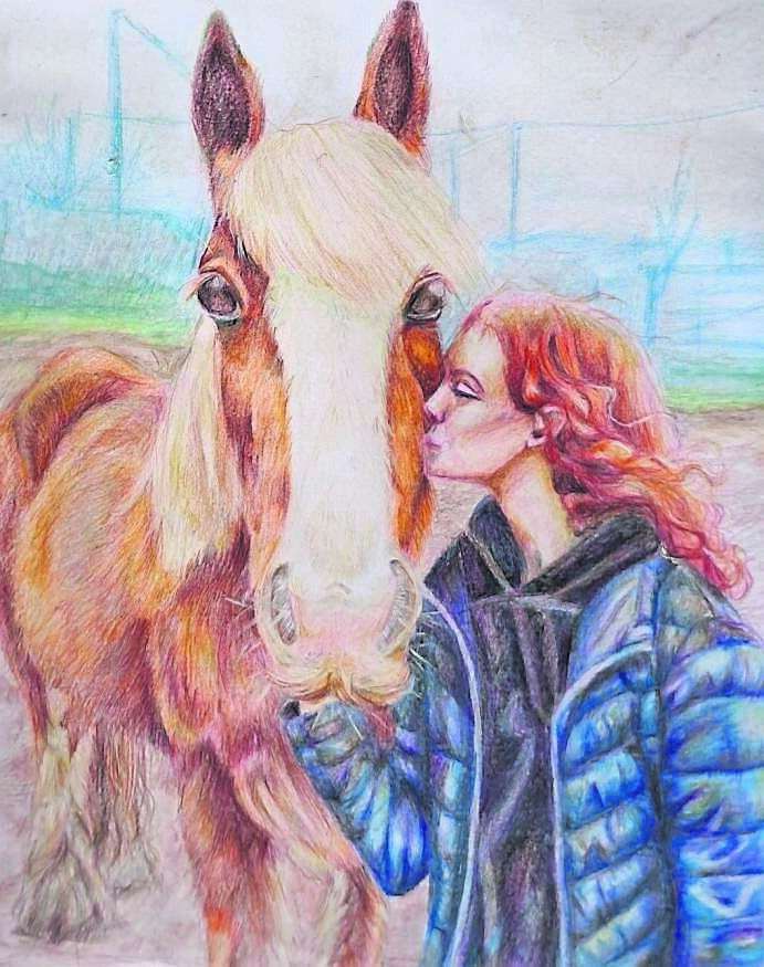 A selfportrait by Ella Cubbin, who benefited greatly from the Cork Equine Therapy Centre and is currently studying art at the college of Art and Design in Limerick. A selfportrait by Ella Cubbin, who benefited greatly from the Cork Equine Therapy Centre and is currently studying art at the college of Art and Design in Limerick.