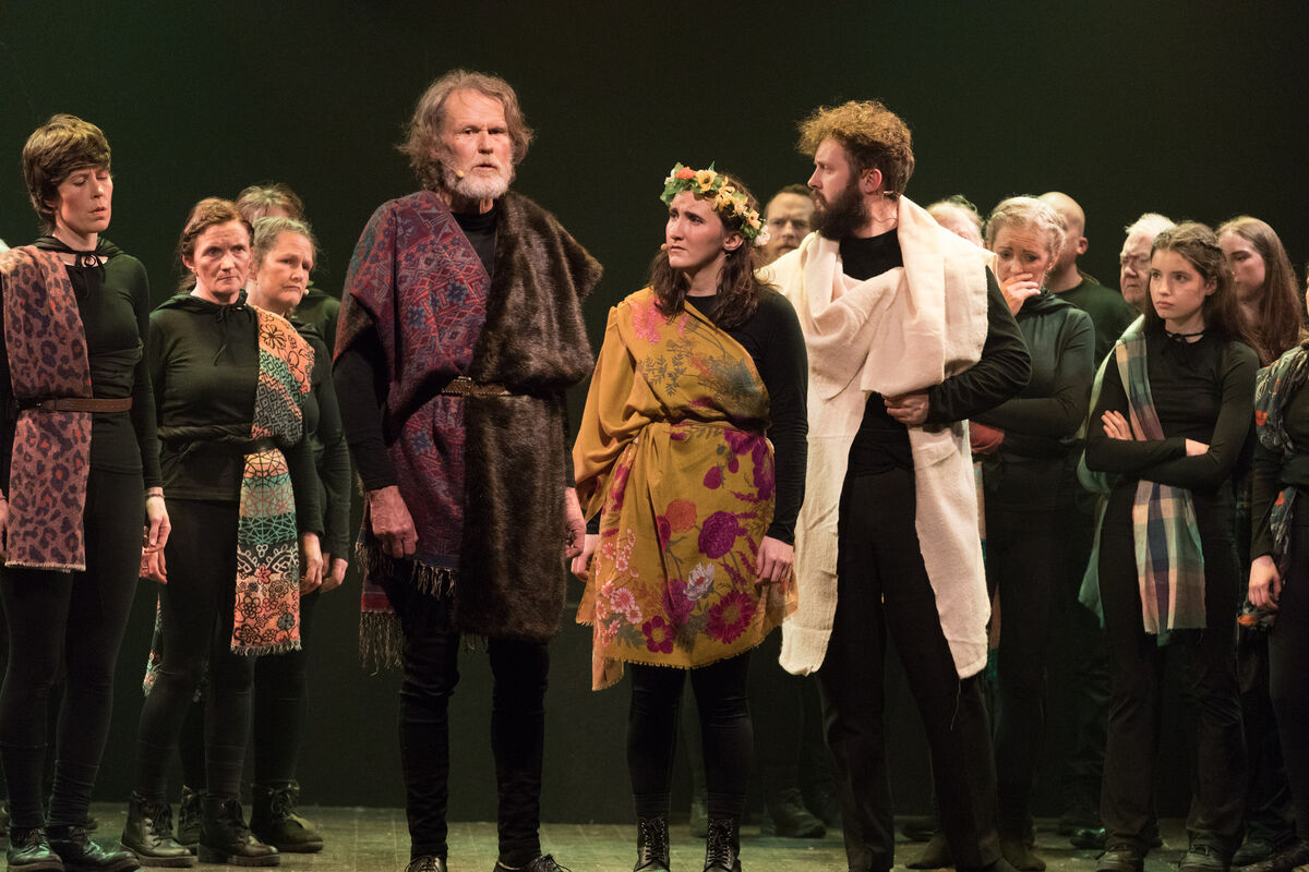 Pádraig Ó Duinnín as Rí Cairbe, Sarah Ní Ríordáin as Gobnait and Bobby Wolfe as Maolmordha in a scene from the play 'Gobnait' An Ceoldráma' which took place at An Halla, Béal Átha'n Ghaorthaidh , Co. Cork. - Picture: David Creedon Pádraig Ó Duinnín as Rí Cairbe, Sarah Ní Ríordáin as Gobnait and Bobby Wolfe as Maolmordha in a scene from the play 'Gobnait' An Ceoldráma' which took place at An Halla, Béal Átha'n Ghaorthaidh , Co. Cork. - Picture: David Creedon