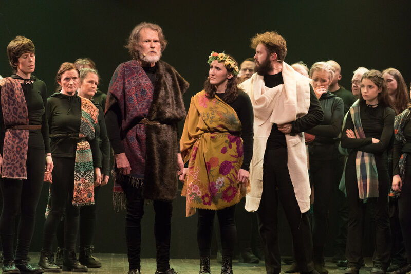 Pádraig Ó Duinnín as Rí Cairbe, Sarah Ní Ríordáin as Gobnait and Bobby Wolfe as Maolmordha in a scene from the play 'Gobnait' An Ceoldráma' which took place at An Halla, Béal Átha'n Ghaorthaidh , Co. Cork. - Picture: David Creedon Pádraig Ó Duinnín as Rí Cairbe, Sarah Ní Ríordáin as Gobnait and Bobby Wolfe as Maolmordha in a scene from the play 'Gobnait' An Ceoldráma' which took place at An Halla, Béal Átha'n Ghaorthaidh , Co. Cork. - Picture: David Creedon
