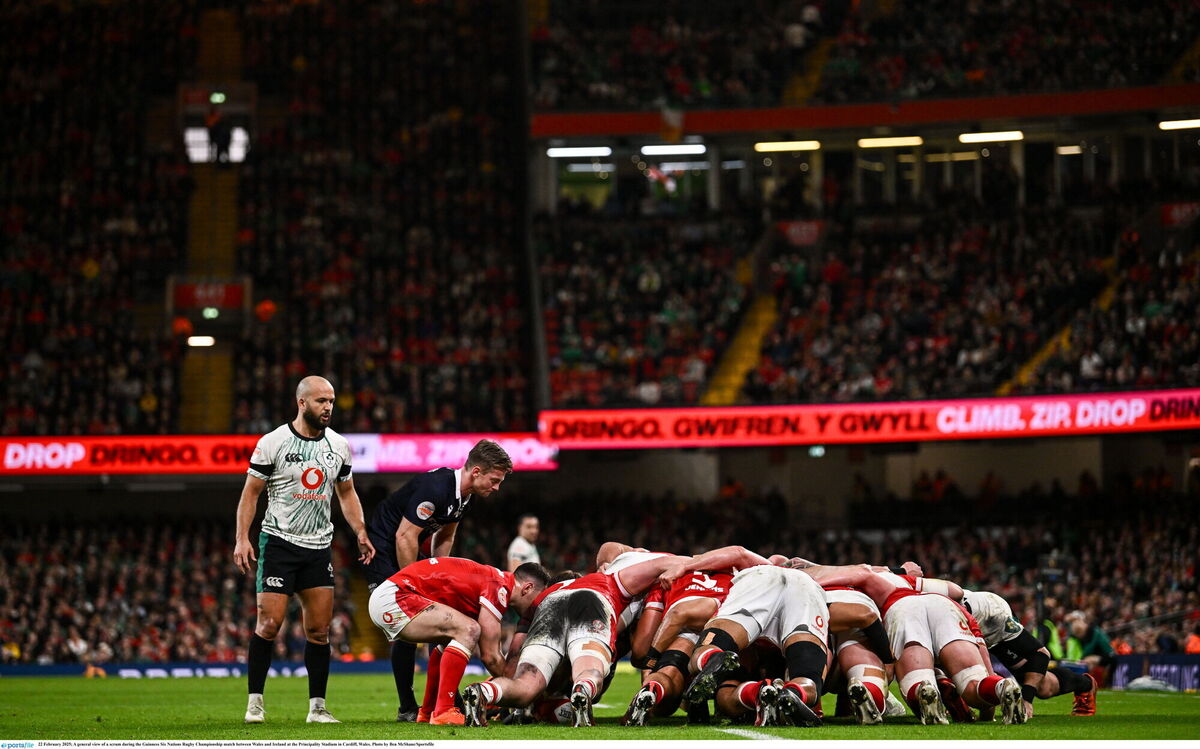  A general view of a scrum at the Principality Stadium in Cardiff. Picture: Ben McShane/Sportsfile