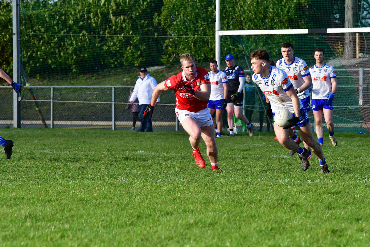  Cork's Ruairi Deane gives chase to Monaghan's Ciaran McNulty during their side's Allianz League Div2 tie at Grattan Park, Iniskeen. Picture: Moya Nolan