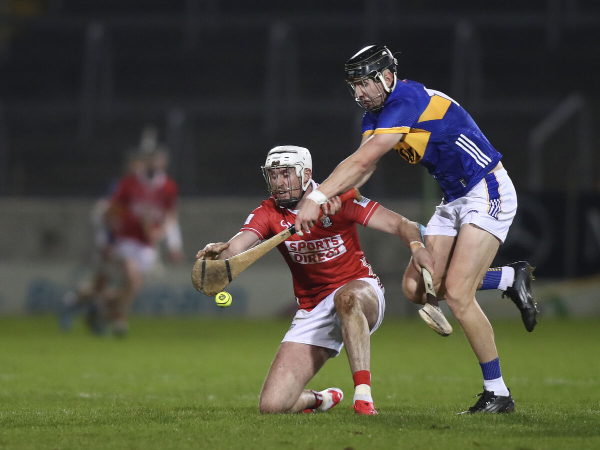 Cork's Tim O'Mahony battles Tipperary's Gearoid O'Connor on Saturday night. Picture: INPHO/Ken Sutton