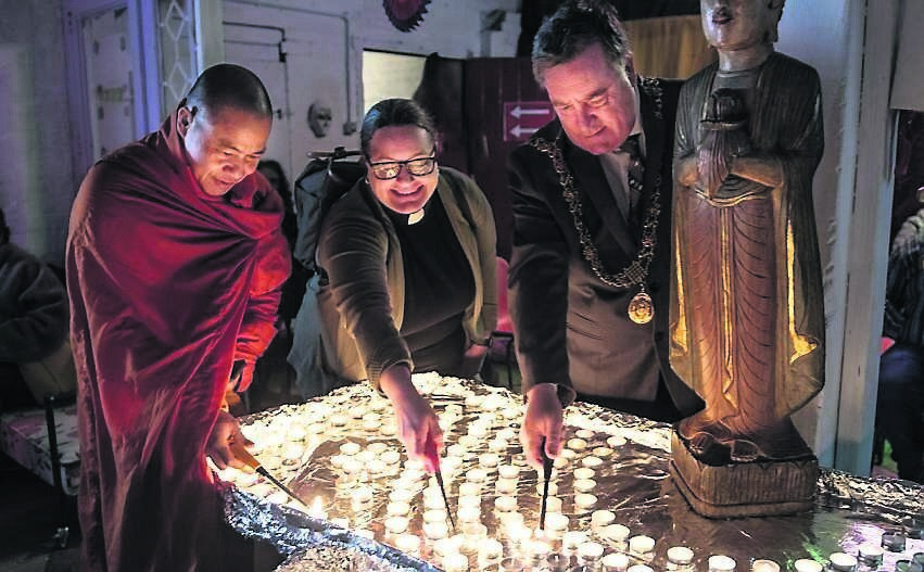 Dr Kumda, of the Thai Buddhist temple, Mitchelstown, Reverend Meghan Farr, St Anne’s Church, and Lord Mayor of Cork Dan Boyle.