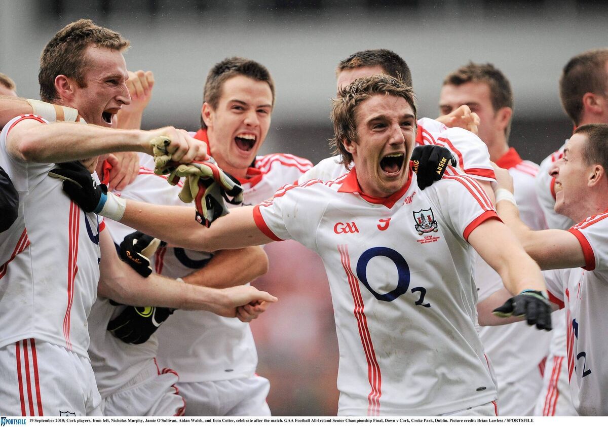 Aidan Walsh leads the celebrations after Cork won the All-Ireland SFC title in 2010. Picture: Brian Lawless/Sportsfile