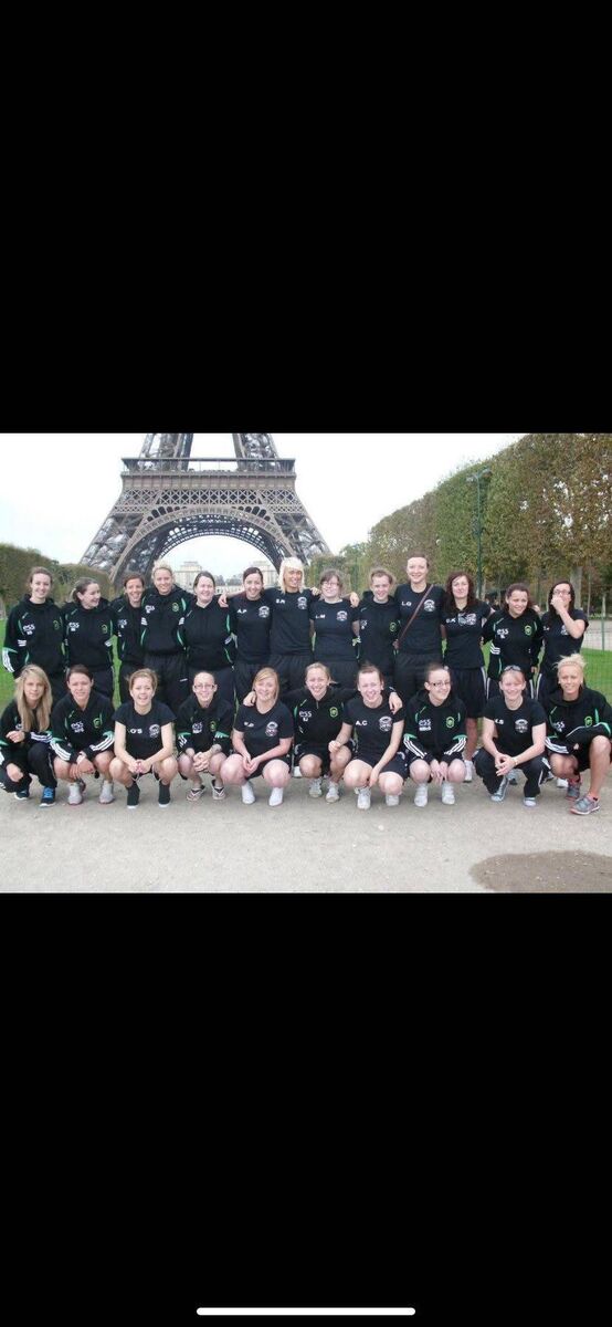 Amanda Parkes and Denise O'Sullivan with the Peamount squad in Paris before their Champions League game. Amanda Parkes and Denise O'Sullivan with the Peamount squad in Paris before their Champions League game.
