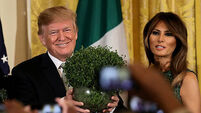 President Trump Participates In Shamrock Bowl Presentation By Irish PM