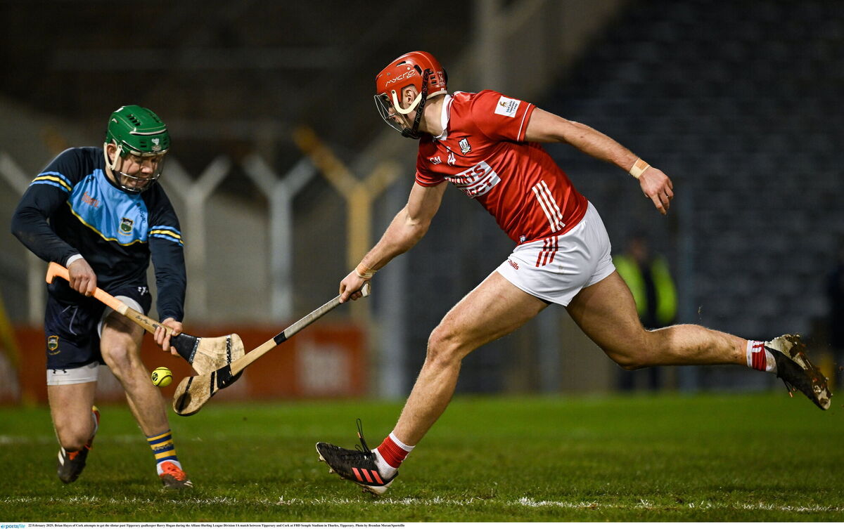 Tipperary goalkeeper Barry Hogan foils Cork's Brian Hayes. Picture: Brendan Moran/Sportsfile