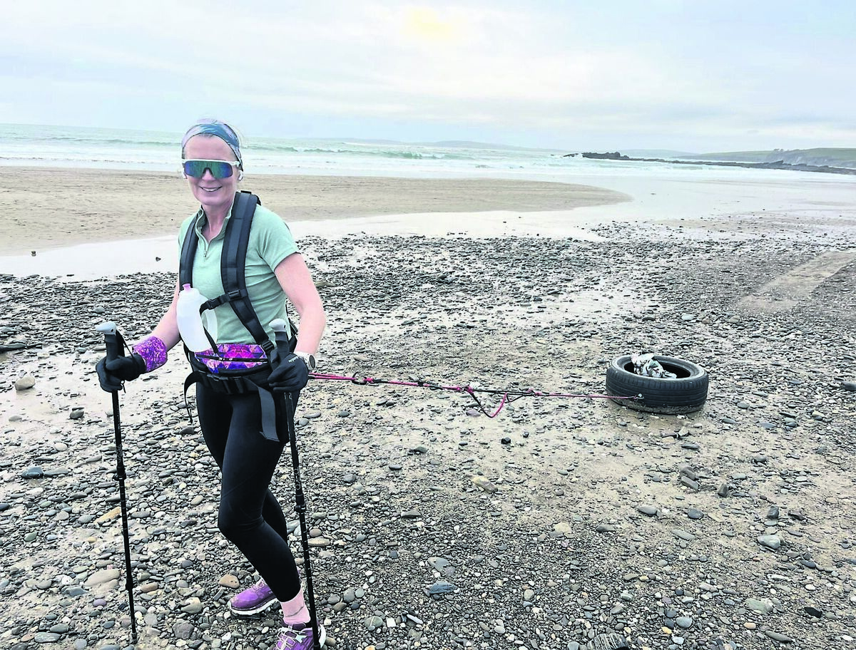 Olivia Keating trained for her Arctic expedition by trailing a 20 kilo fire brigade truck tyre behind her on Garrylucas beach at Garretstown - to replicate pulling a sled. Lots of curious people asked her what she was at! Olivia Keating trained for her Arctic expedition by trailing a 20 kilo fire brigade truck tyre behind her on Garrylucas beach at Garretstown - to replicate pulling a sled. Lots of curious people asked her what she was at!