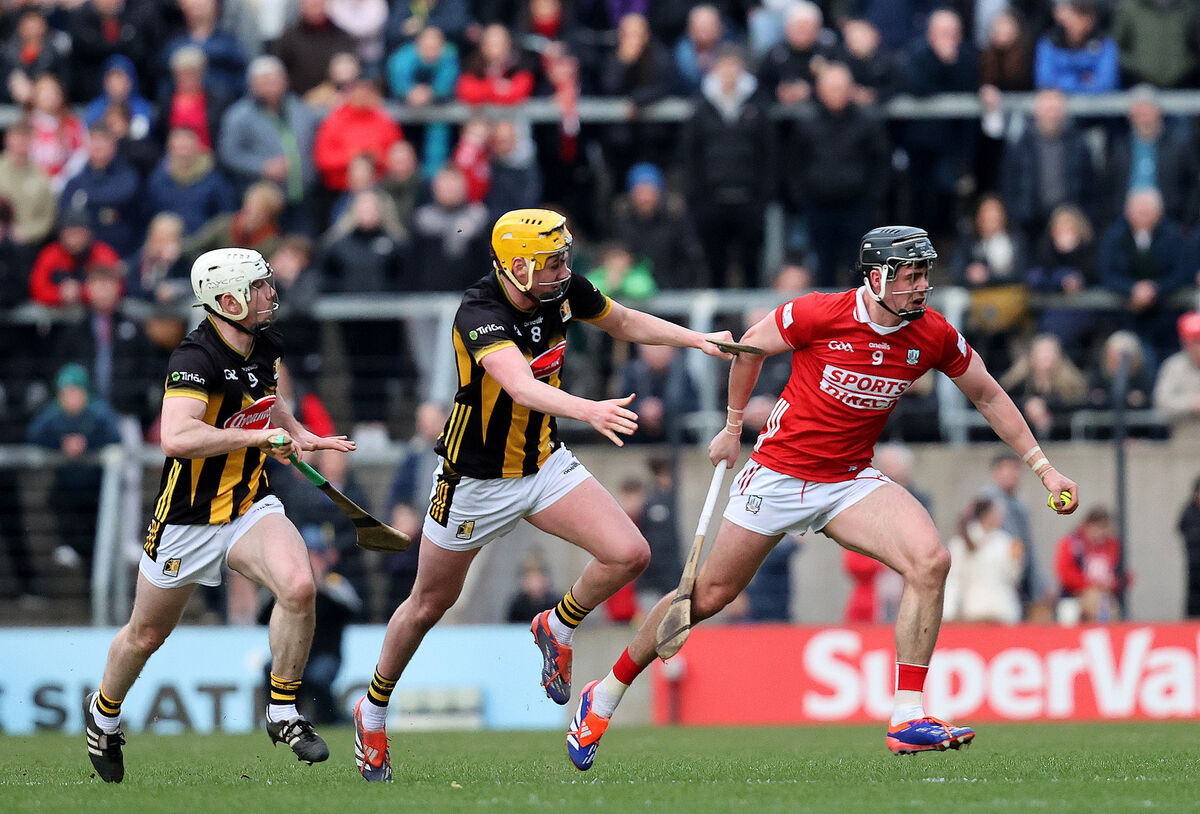 Cork's Darragh Fitzgibbon tries to get away from Cillian Doyle of Kilkenny. Picture: Inpho/Bryan Keane