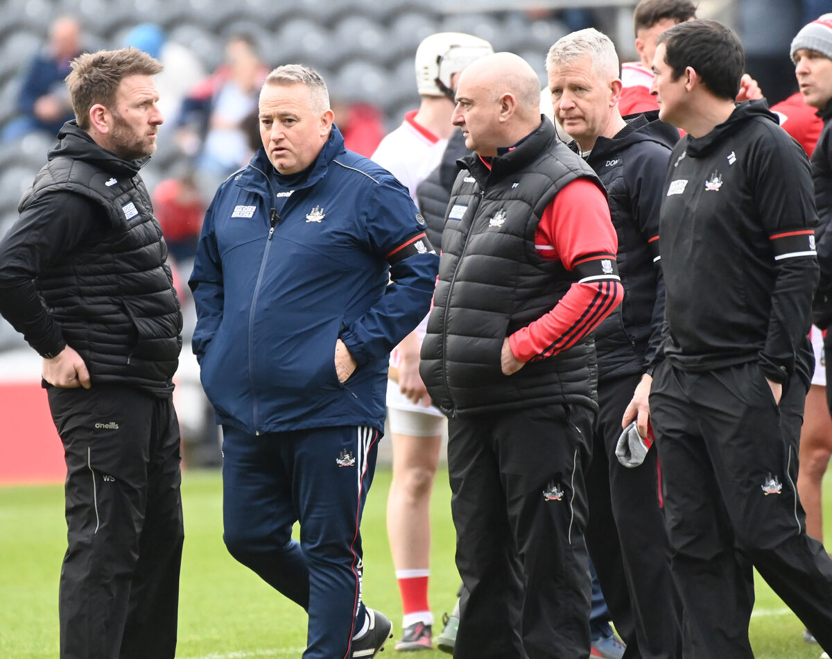 Cork manager Pat Ryan with his selectors prior to the game on Saturday. Picture: Eddie O'Hare