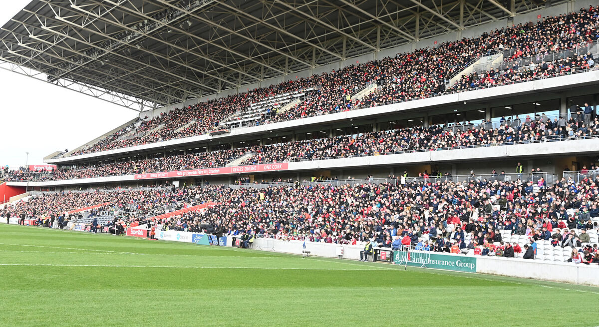 The large crowd watching Cork against Kilkenny in the South Stand during the Allianz NHL division 1 game at SuperValu Páirc Uí Chaoimh. Picture: Eddie O'Hare