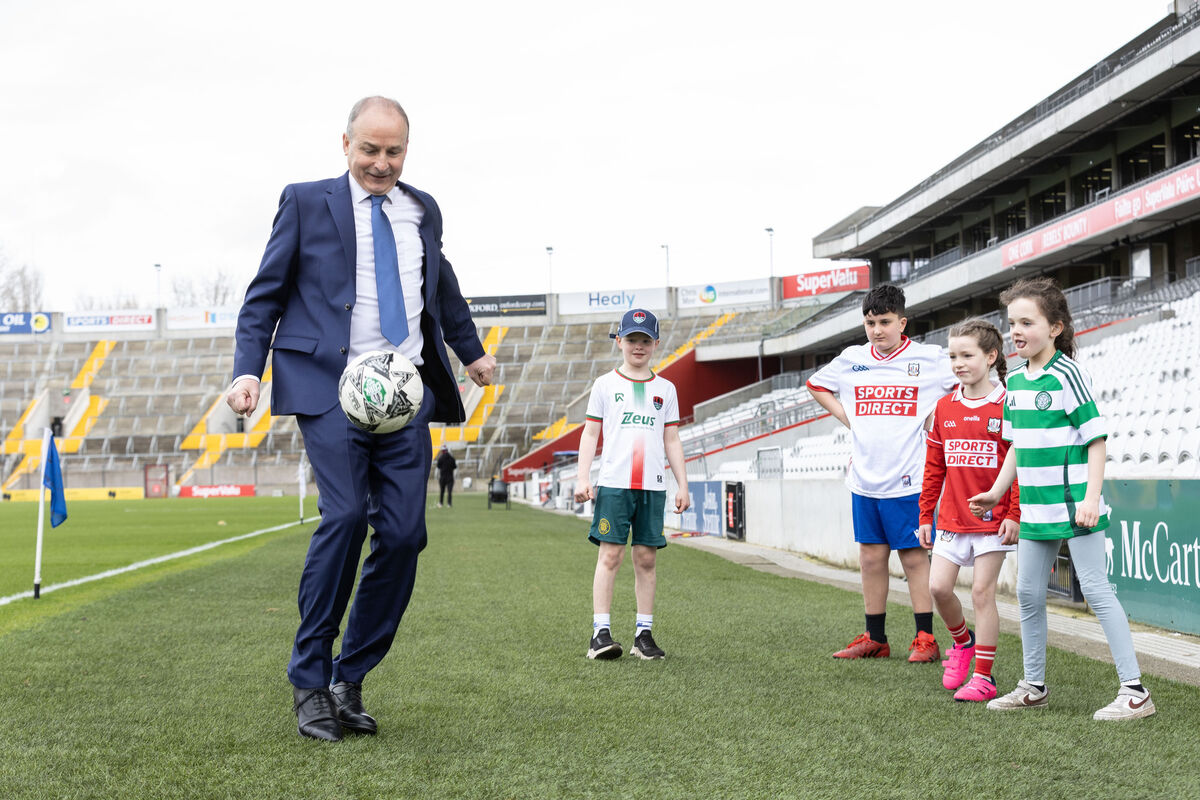 Launching the inaugural Cork Super Cup at SuperValu Páirc Uí Chaoimh are Taoiseach Micheál Martin and Cillian Jacobs, Teddy Kang, Ciara Nolan and Aoibhe Jacobs. Tickets go on general sale this Friday via www.corksupercup.com/tickets and Ticketmaster. Picture: Darragh Kane Launching the inaugural Cork Super Cup at SuperValu Páirc Uí Chaoimh are Taoiseach Micheál Martin and Cillian Jacobs, Teddy Kang, Ciara Nolan and Aoibhe Jacobs. Tickets go on general sale this Friday via www.corksupercup.com/tickets and Ticketmaster. Picture: Darragh Kane