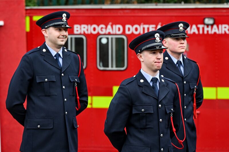 Josh Beecher, great grandnephew of the late Dick Beecher was among Cork’s newest firefighters pictured standing proudly to attention during their passing out ceremony in Ballincollig fire station. Picture Chani Anderson