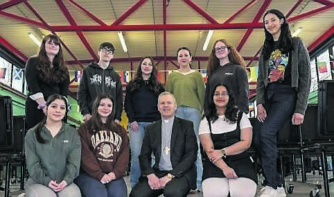 Fintan Gavin, Bishop of Cork and Ross, joined pupils from Ballincollig Community School at rehearsals for the ‘Maranatha’, the first annual faith-based, high-energy music for Post-Primary Schools in the Diocese of Cork &amp; Ross. The event features pupils from all over Cork at City Hall on Thursday next, March 6.	 Picture: Brian Lougheed
                    