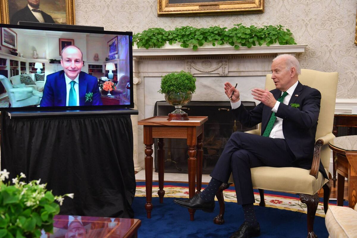 US president Joe Biden met virtually with Taoiseach Micheál Martin in the Oval Office in 2022. Picture: Nicholas Kamm / AFP via Getty Images US president Joe Biden met virtually with Taoiseach Micheál Martin in the Oval Office in 2022. Picture: Nicholas Kamm / AFP via Getty Images