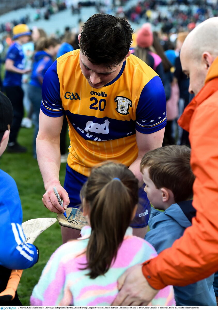 Seán Rynne of Clare signs autographs after the Allianz Hurling League Division 1A match between Limerick and Clare at TUS Gaelic Grounds in Limerick. Picture: John Sheridan/Sportsfile