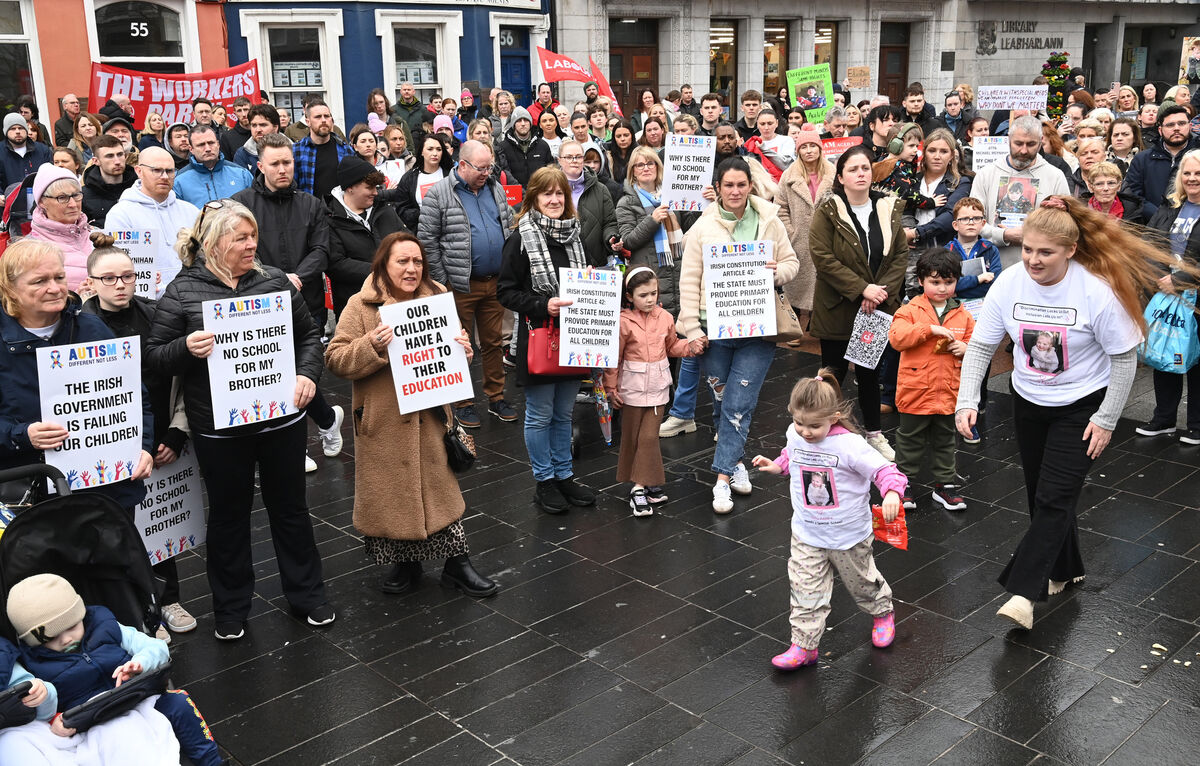 Crowds gathered at the protest today. Picture: Larry Cummins Crowds gathered at the protest today. Picture: Larry Cummins