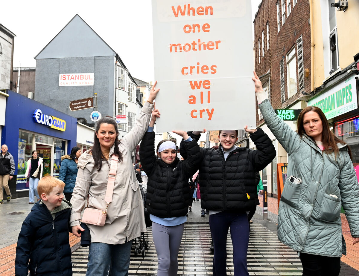 Families attending the protest by parents whose children have no school places. Picture: Larry Cummins Families attending the protest by parents whose children have no school places. Picture: Larry Cummins