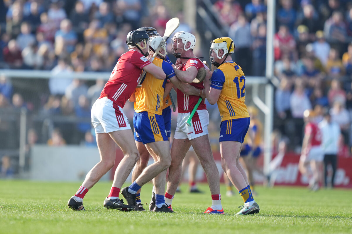 Cork's Tim O'Mahony and Clare's Ryan Taylor at the centre of many tussles during the game. Picture: Inpho/James Lawlor Cork's Tim O'Mahony and Clare's Ryan Taylor at the centre of many tussles during the game. Picture: Inpho/James Lawlor