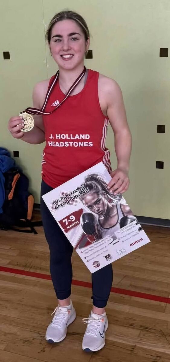 Katie O'Keeffe with her gold medal and cert after winning the Riga Box Cup in Latvia  MOB 