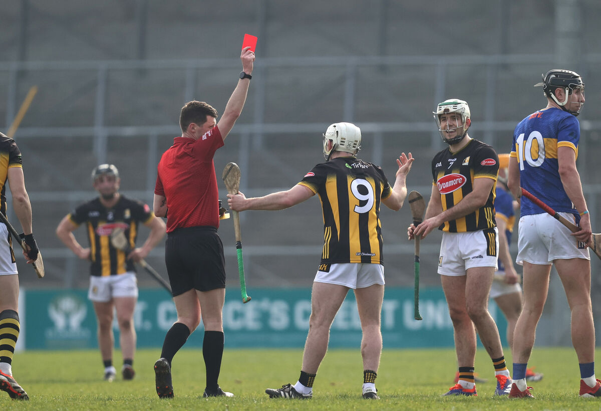 Referee Sean Stack of Jordan Molloy of Kilkenny a red card on Sunday. Picture: INPHO/Bryan Keane