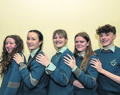 Coláiste Choilm, Ballincollig, students Aoibhe Ní Liathain, Eabha O’Mahony, Heather Butler, Abbie O’Shea and Des Murphy, at Maranatha at Cork City Hall. Picture: Brian Lougheed
Coláiste Choilm, Ballincollig, students Aoibhe Ní Liathain, Eabha O’Mahony, Heather Butler, Abbie O’Shea and Des Murphy, at Maranatha at Cork City Hall. Picture: Brian Lougheed