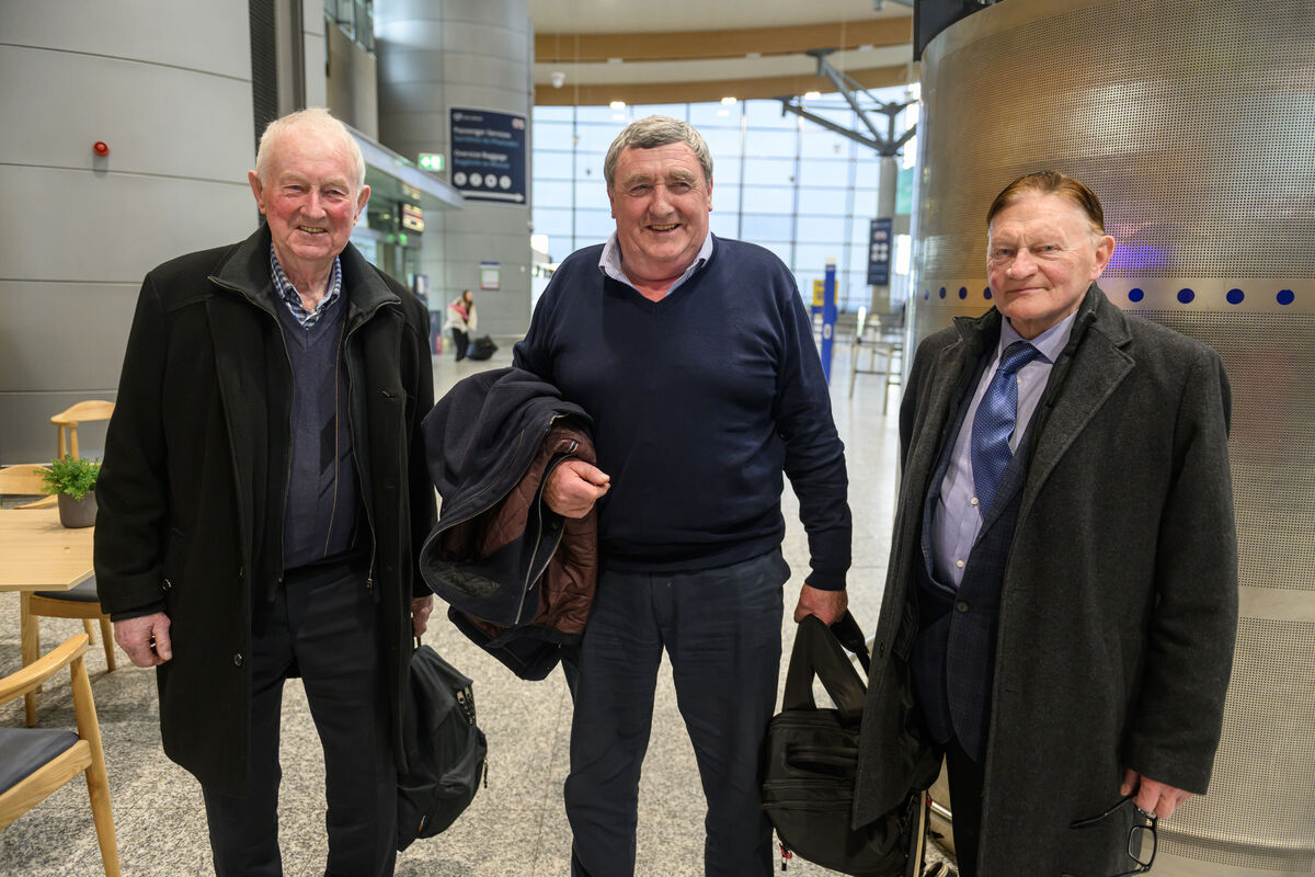  David Dwyer, Boherbue, Dick Philpott, Kanturk and TD Cronin, Newmarket at Cork Airport before departure to the Cheltenham racing festival. Picture Dan Linehan