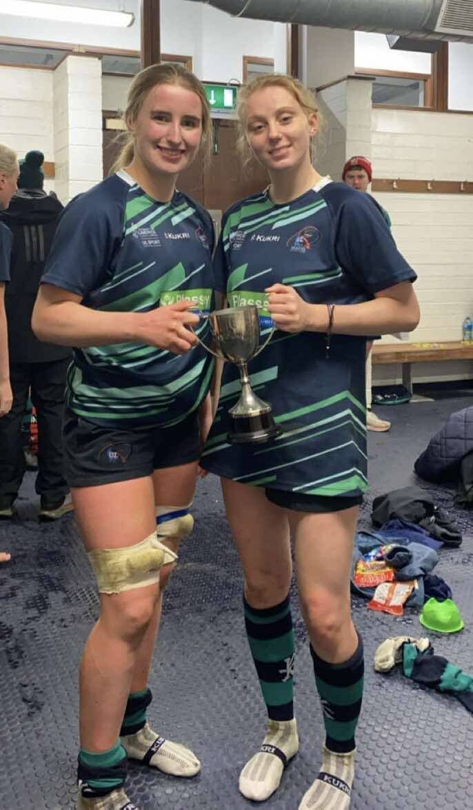 Caoimhe Murphy celebrates with Evanns Finn after University of Limerick won the All-Ireland Colleges Rugby League. Caoimhe Murphy celebrates with Evanns Finn after University of Limerick won the All-Ireland Colleges Rugby League.