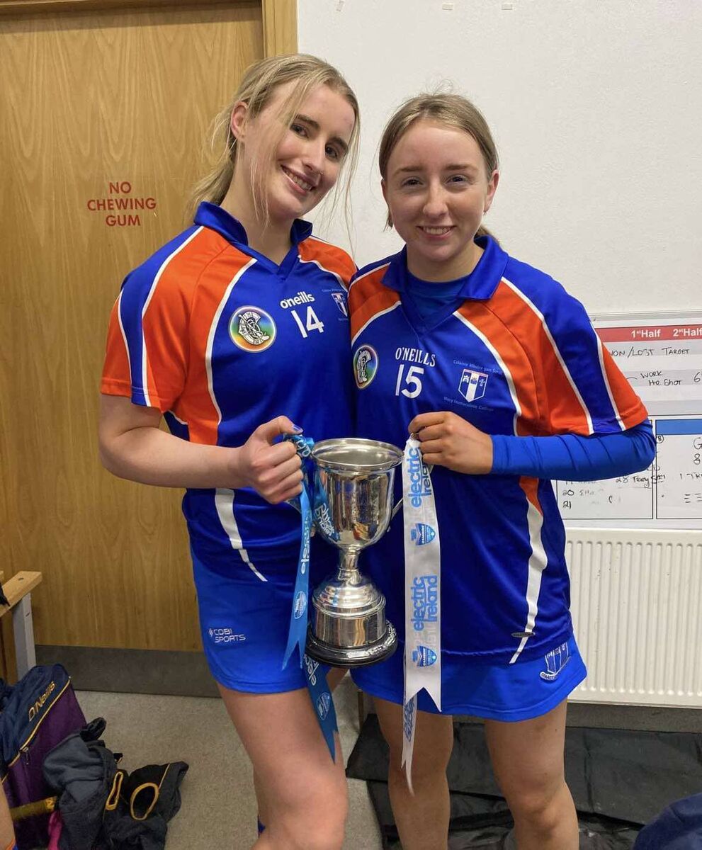 Caoimhe Murphy celebrates with Louise Walsh after Mary I defeated UL in the Purcell Cup final. Caoimhe Murphy celebrates with Louise Walsh after Mary I defeated UL in the Purcell Cup final.