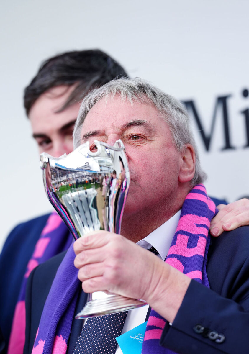 Winning owner Charlie McCarthy after Kopek Des Bordes won the Michael O'Sullivan Supreme Novices' Hurdle on day one of the 2025 Cheltenham Festival at Cheltenham Racecourse.